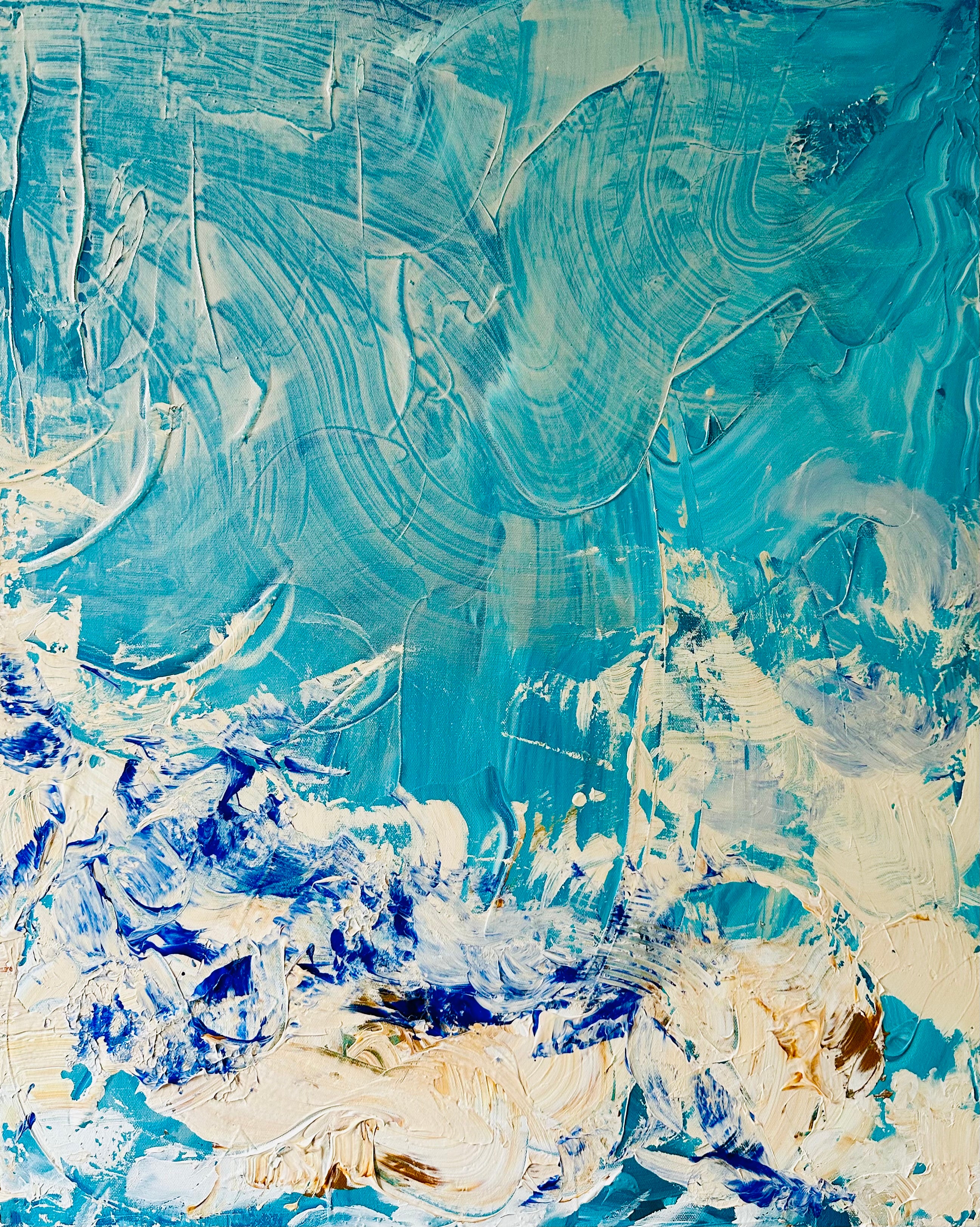 Abstract painting with blue and white colors