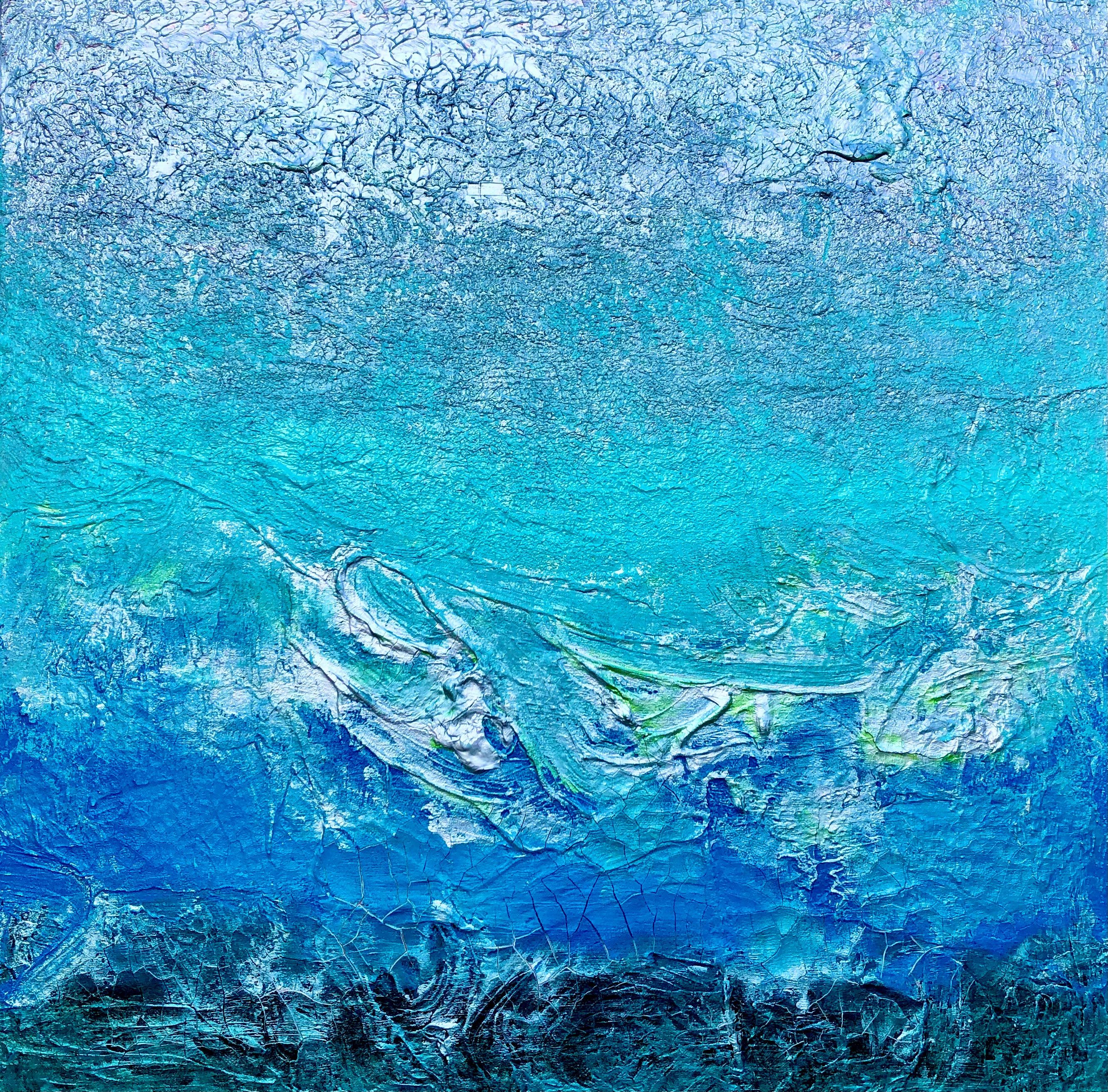Abstract Painting with Silver and Blue Highlights